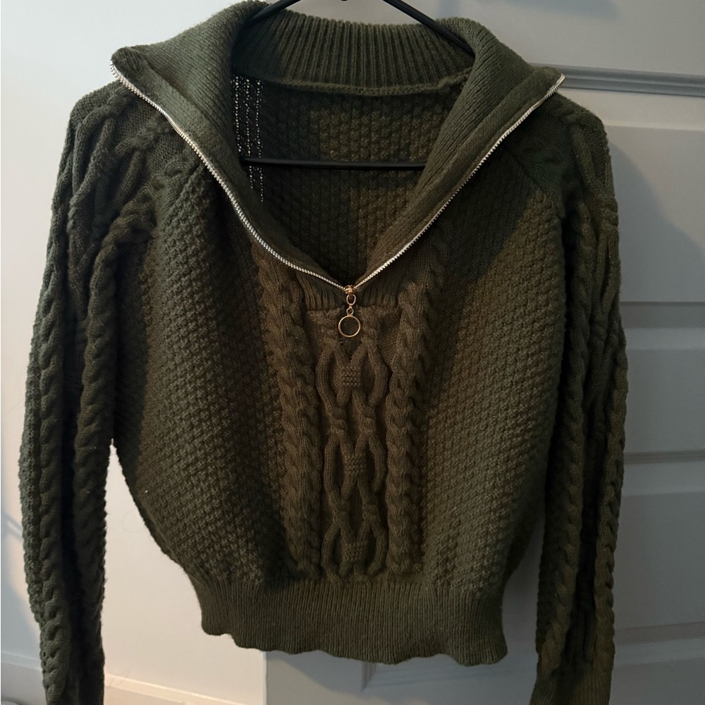 Olive Green Cable Knit Sweater